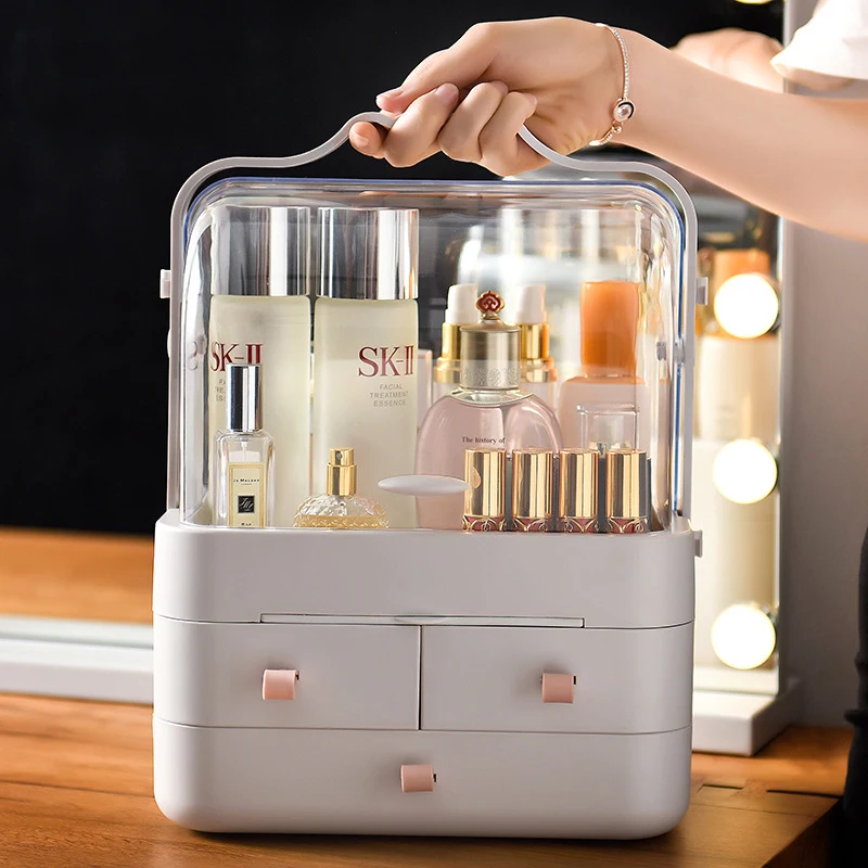  Rotating Makeup Organizer Drawers Plastic Cosmetic Storage Box Desktop Drawer Waterproof Dustproof 