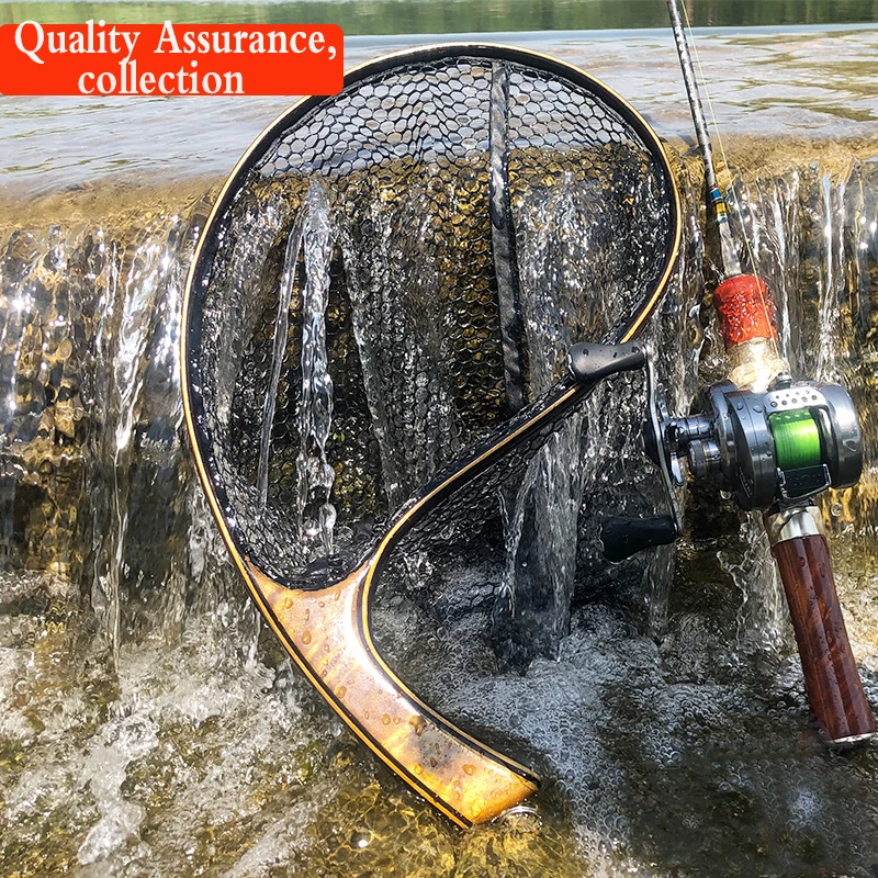 

Hand-made of solid wood Fly Fishing Landing Net Small Portable Nylon Fishing Short Fishing Hand Net Gear Tools Tackle