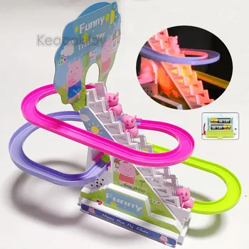 track toy climb stairs for boys girls Children's classic cartoon electronic music lights toys kids funny new year Birthday gifts 1