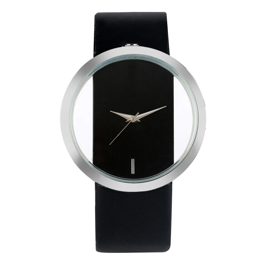 

Trendy Quartz Watch Hollowed-out Transparent Dial Women Watches Leather Watch with Pin Buckle Female Clocl Black/white/red