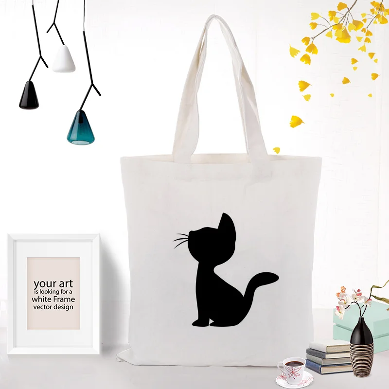 Кошка Холст сумка на заказ Печать Логотип Сумка текст DIY ежедневное использование Экологичные многоразовые хозяйственные сумки переработка - Цвет: CAT025