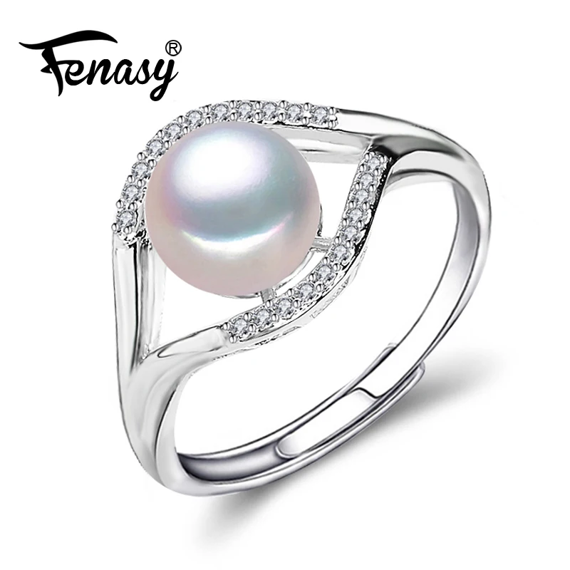 FENASY кольца с натуральным пресноводным жемчугом новые модные трендовые модные циркониевые вечерние серебристый цвет регулируемый кольца для женщин