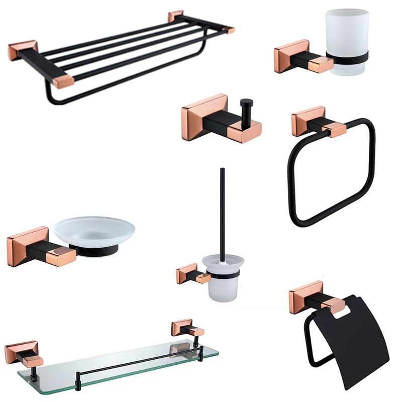 Brass Rose Gold And Black Robe Hook Ceramic Toilet Brush Holder