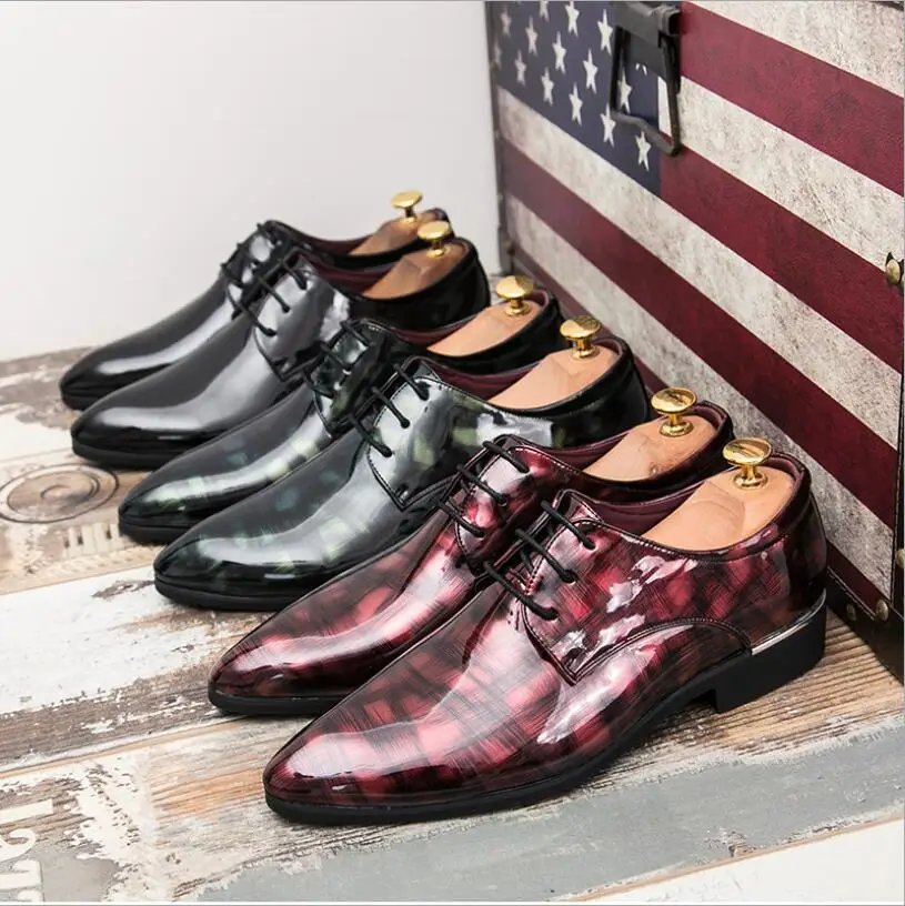 

JX763 men dress shoes formal business work soft patent leather pointed toe for man male men's oxford flats zapatos de hombre
