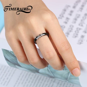 

New Arrival 925 Silver Romatic Sweet "Love " Black White 3mm Ceramic Rings For Women Wife Chirstmas Valentine's Day Small Gifts