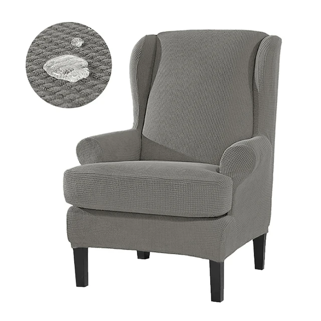 Sloping Arm Wing Back Jacquard Sofa Covers Chair Cover Elastic Armchair Wingback Chair Wing Back Stretch SlipCover Protector Color 1140