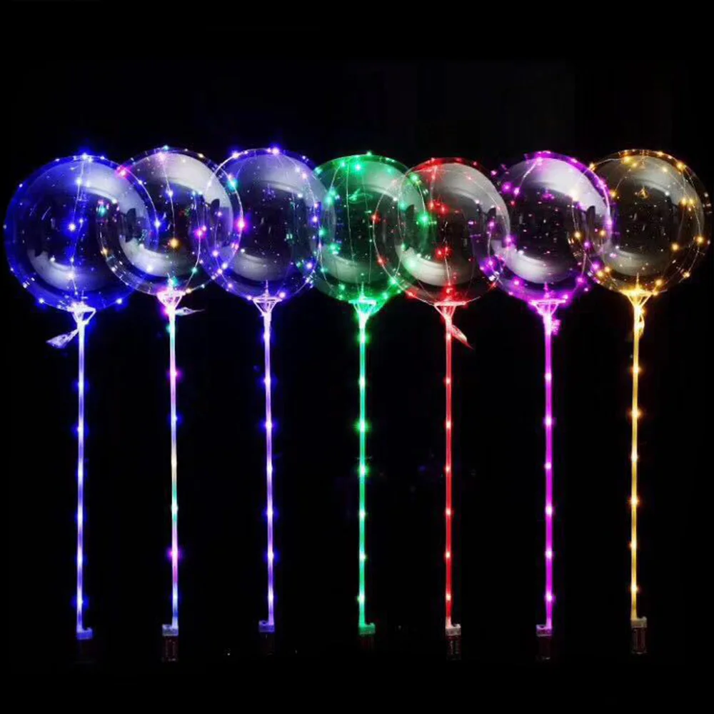 

Luminous Led Bobo Balloon With Sticks Helium Transparent Ballons Birthday Party Wedding Decorations Kids Joy LED Light Balloon