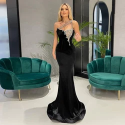 New In Black Fashion Sexy Mermaid Prom Dresses One Shoulder Sleeveless Appliques Women Formal Evening Pageant Gowns Custom Made