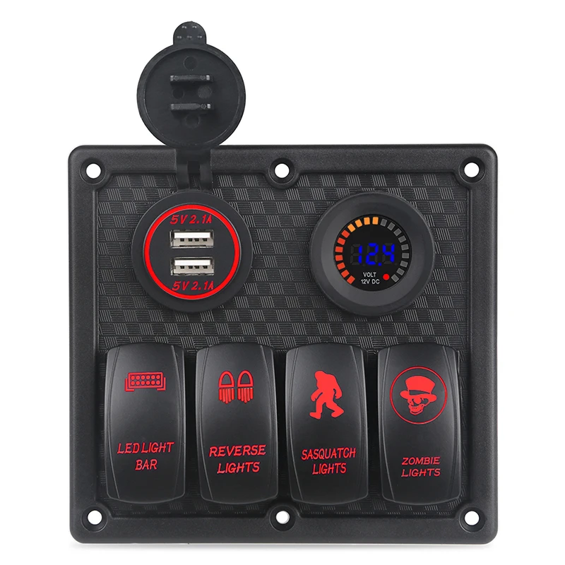 

Car Auto Marine Rocker Switch Panel Boat with Voltmeter Socket USB Charger Car LED light On/Off Switch