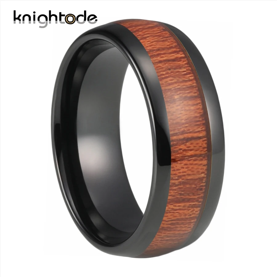 

8mm Black Tungsten Carbide Rings Real Wood Inlay For Men Women Trendy Casual Wedding Band Never Fade Dome Polished Comfort Fit
