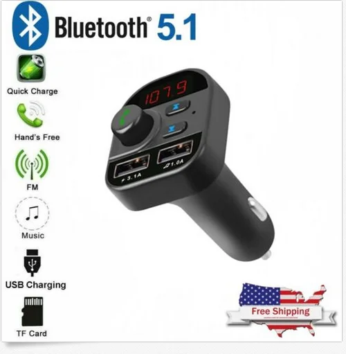 

Bluetooth 5.1 Car Wireless FM Transmitter MP3 Radio Adapter Kit 2 USB Charger Car Charger Car Accessories Interior Auto Product
