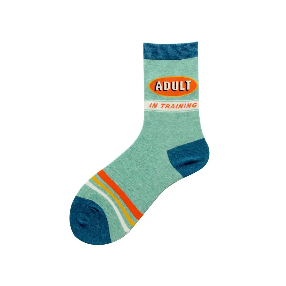 blue 7 pairs Длинные носки с мультяшным принтом, женские хлопковые Дышащие носки, креативный дизайн, женские носки средней толщины, 7 пар, 5 стилей - Цвет: blue 7 pairs