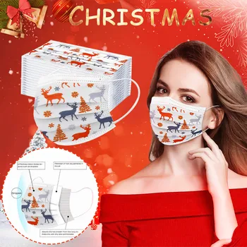 

50pcs Adult Disposable Face Mask Mondmasker Mascararilla Christmas Print 3 Layers Breathable masks for face mascaras faciales