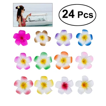 

24Pcs 2.4 Inch Hawaiian Plumeria Flower Hair Clip Foam Hair Accessory for Beach Party Wedding Event Decoration (12 Colors)