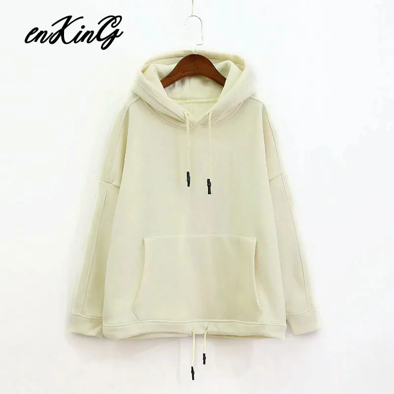 White BTS oversize hoodie Sweatshirts hooded Cashmere loose kangaroo solid hooded fashion Women's hoodie tops plus size - Цвет: White