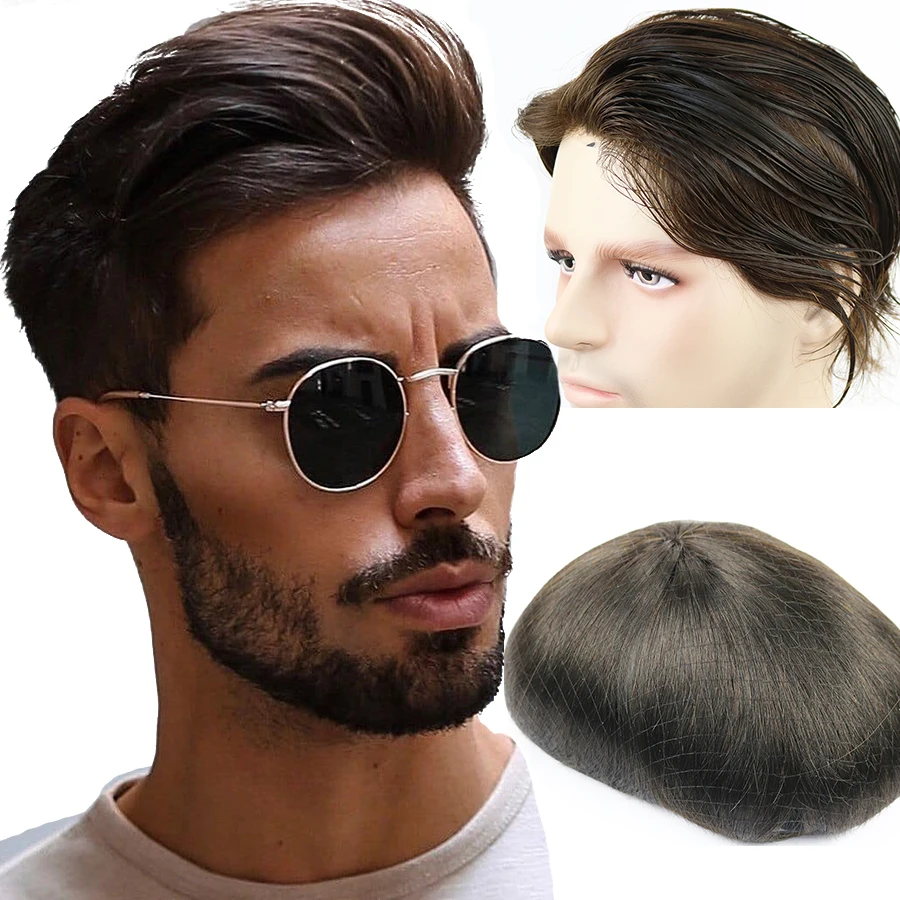 Прочный тонкий моно Мужской дышащий парик вокруг 100% Реми человеческие волосы