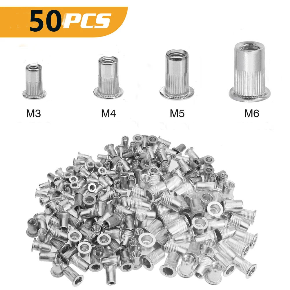 cheap!!!- 50Pcs Aluminum M3 M4 M6 M8 M10 Alloy Rivet Nuts Flat Head
Rivet Nuts Set Nuts Insert Rivetin Hardware Parts