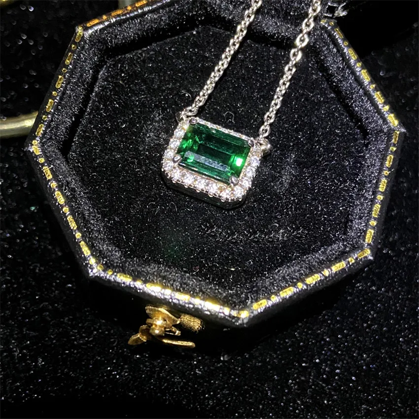 

Necklaces for Woman 100% 925 Sterling High Quality Created Emerald Gemstone With Certificate Fine Jewelry Elegant Accessories