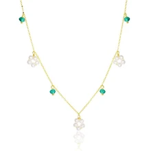 Новая мода Простой 925 пробы Серебряное ожерелье зеленый камень натуральным жемчугом вечерние ювелирные изделия