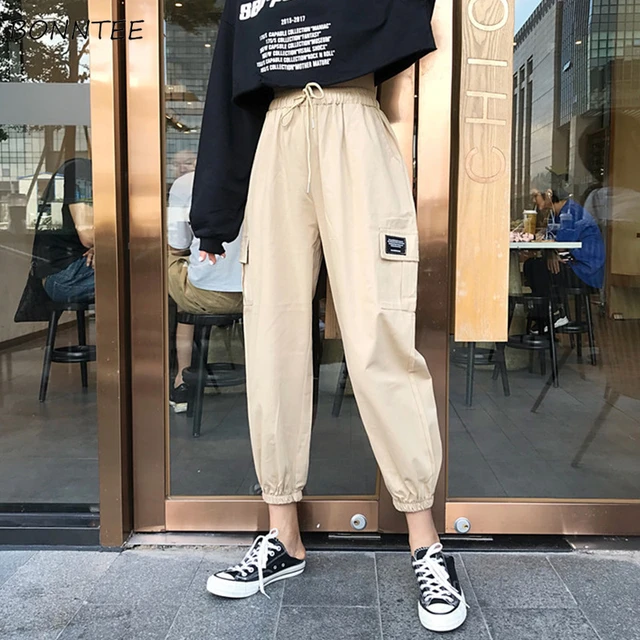 Pants Women Spring Autumn All-match Trendy Female Korean Style Leisure  Loose High Quality Streetwear Pockets Trousers Solid Chic - Pants & Capris  - AliExpress