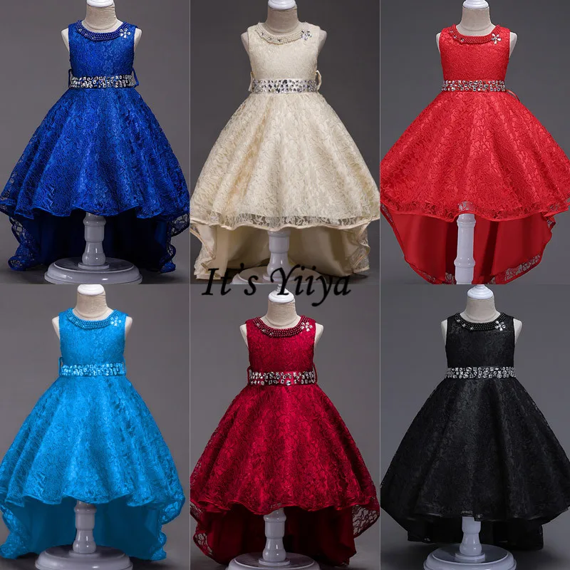 It's Yiya/Платья с цветочным узором для девочек; цвет бордовый, синий, черный; цвет шампанского; элегантные вечерние Детские платья; нарядное платье; L093-3