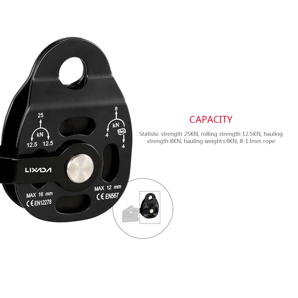 Lixada 25KN Hauling Pulley 8-12MM Rope Slackline Aerial Rescue Protection Rock Climbing Ascender Cam Process Capture