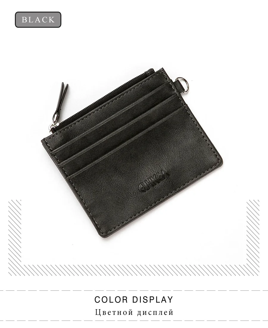 CUIKCA New Unisex Women Men Wallet Slim Leather Wallet Zipper Coins Purse With Key Ring Credit Cards Holders ID Card Cases