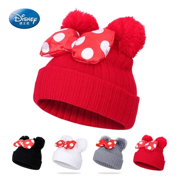 Disney Minnie Mouse Bow Knitted Hat For Boys Girls Winter Bonnet Hats Children's Cartoon Mickey Beanie Cap Kids Caps With Pompom 1