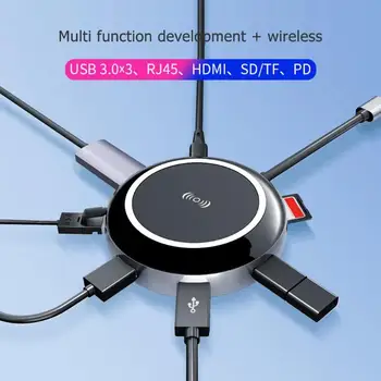 

Multi-function 10W Wireless Charger Type-C HUB USB-C to 4K HDMI PD USB3.0 RJ45 TF Card Converter Adapter Not Stuck Dropped