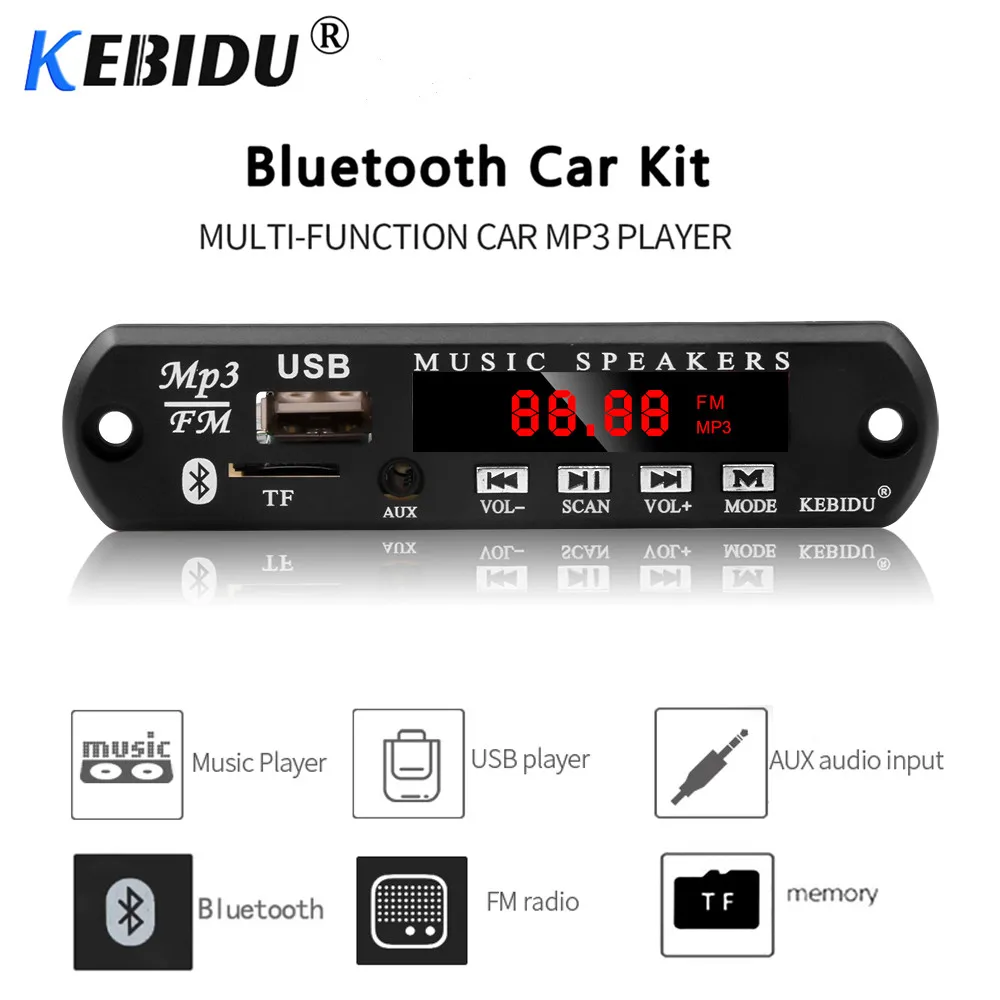 Kebidu DC 12 В 5 в MP3 плеер декодер доска беспроводной аудиомодуль Bluetooth MP3 WMA USB FM TF радио для автомобиля MP3 аксессуары