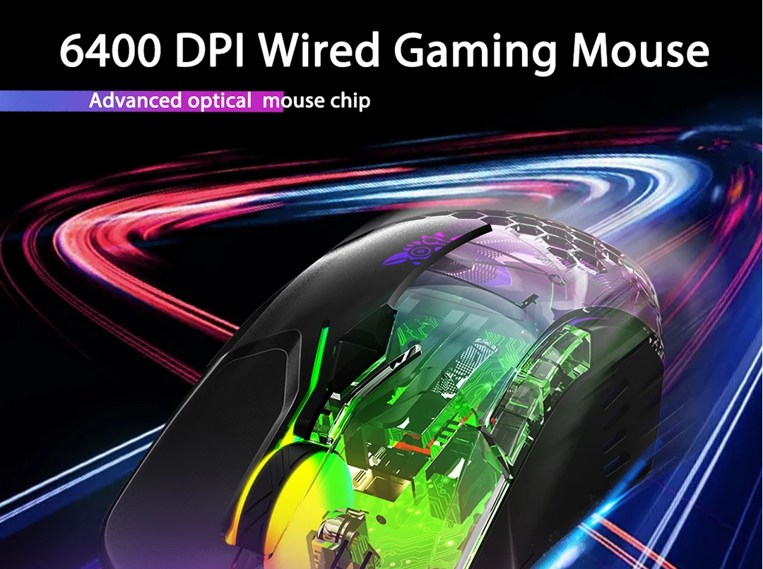 USB Wired Gaming Mouse, 6-Speed DPI Adjustable 6400DPI, 7-Button RGB Light Optical Mouse, Suitable For PC, Laptops, Gamer