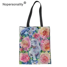 Женская Холщовая Сумка с цветочным принтом, многоразовая сумка для покупок, повседневная сумка-тоут с принтом собаки, кролика, кота, сумка на плечо