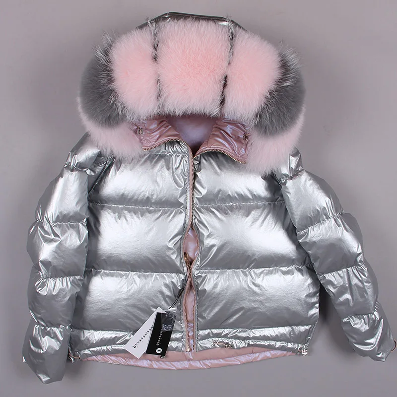 Зимняя женская куртка с натуральным лисьим мехом, пальто с воротником, свободное короткое белое пуховое пальто с натуральным мехом, толстая теплая пуховая парка