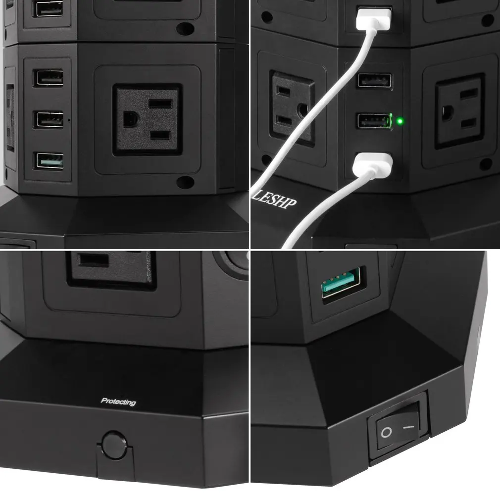 LESHP USB Smart Charging Socket 2 Layers 6 USB Ports Fast Charge Power Strip 3M Cable Anti Surge Prevention Energy-saving
