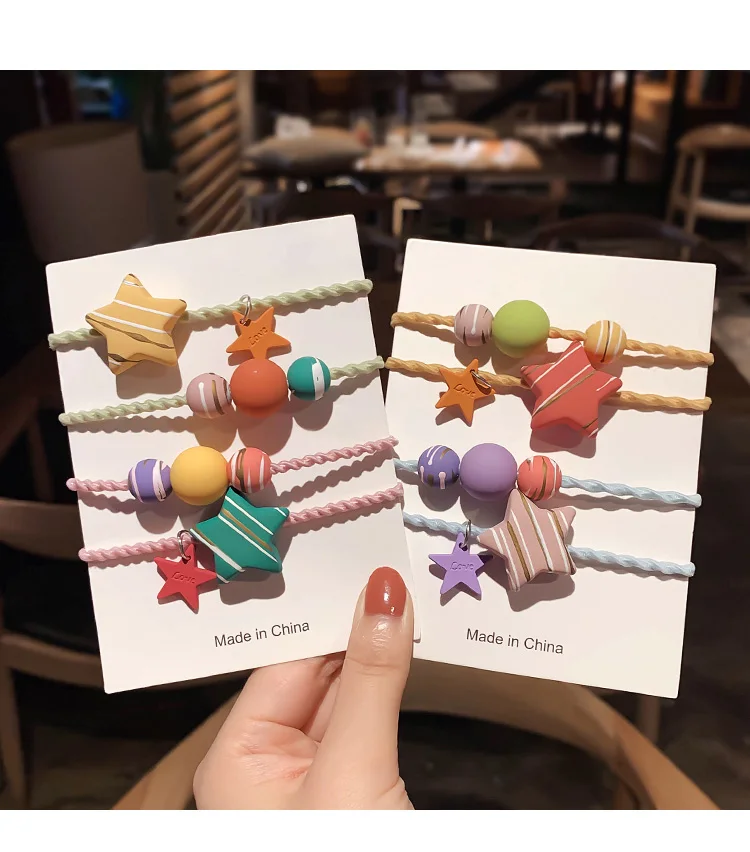 120pcs/lot DIY Simple Striped Five-pointed Star Balls Hair Band Beads Rubber Band Hair Styling Tools Accessories HA1348