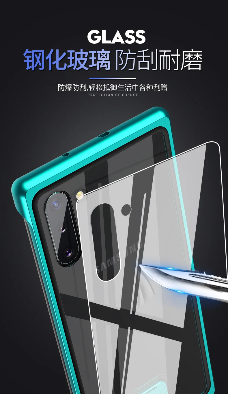 Для samsung Galaxy Note 10 Plus+ чехол Роскошный Алюминиевый металлический бампер рамка Броня защитный чехол из закаленного стекла для телефона крышка