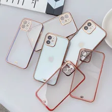 Luxury Plated Clear Case for iPhone 12 Pro Max 7 8 Plus XR XS X Silicone Square Electroplated Cover for iPhone 11 SE 2020 Cases