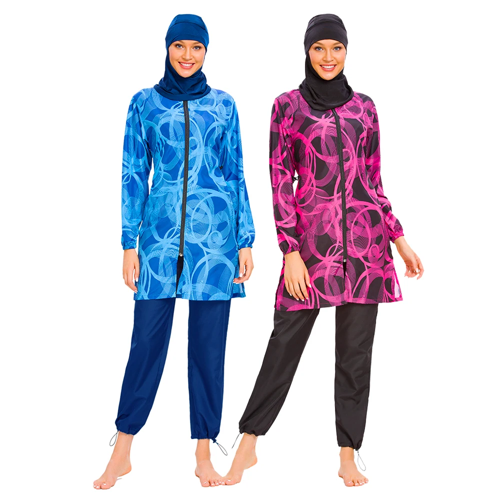 

Muslim Burkini Women Printed Swimwear Islamic Hijab Swimsuit 3pcs Modesty Beachwear Arab Swimming Surf Bathing Suit Full Cover