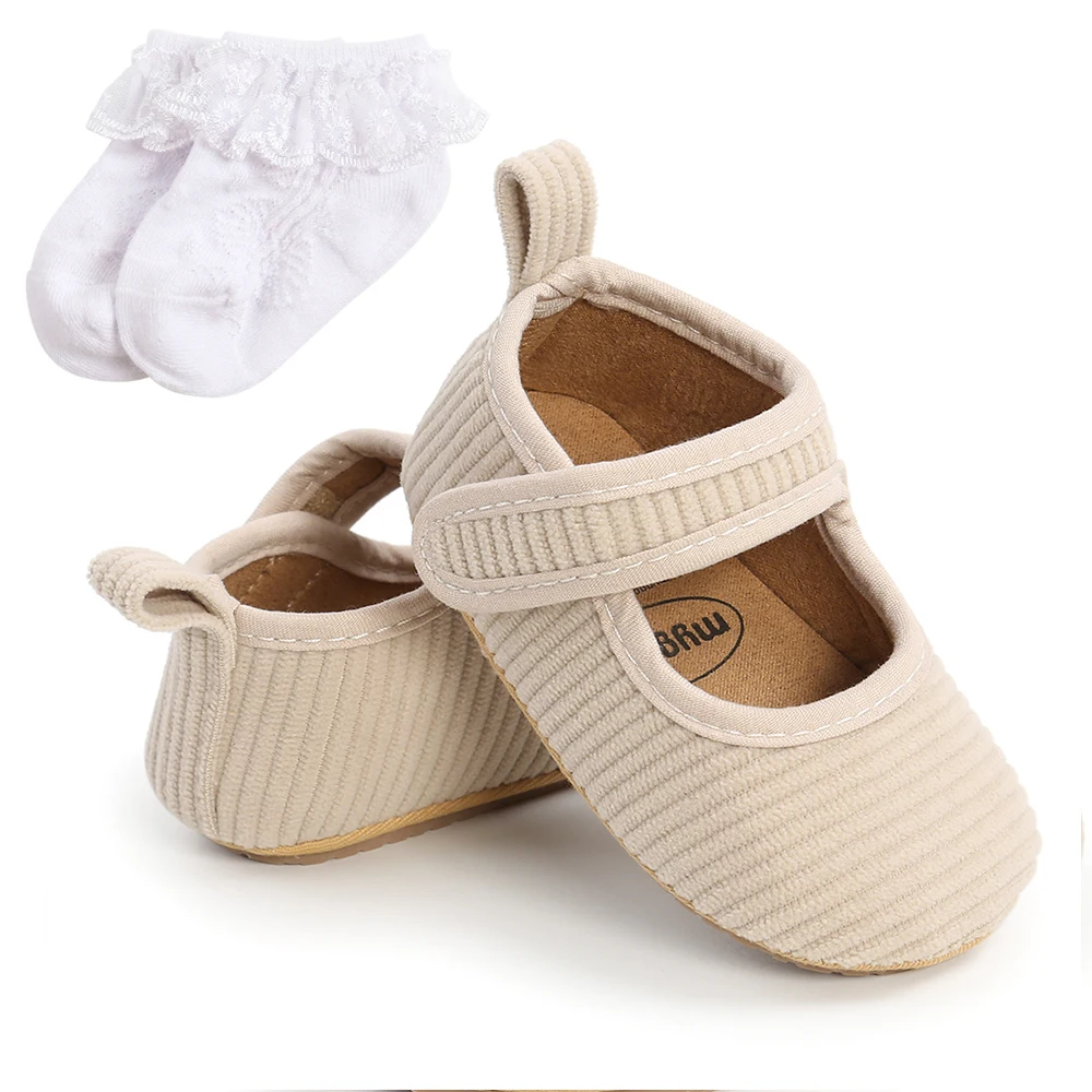 Citgeett Autumn Baby Girls Boys Non-Slip Corduroy First Walking Shoes Soft Sole Solid Infant Sock Shoes