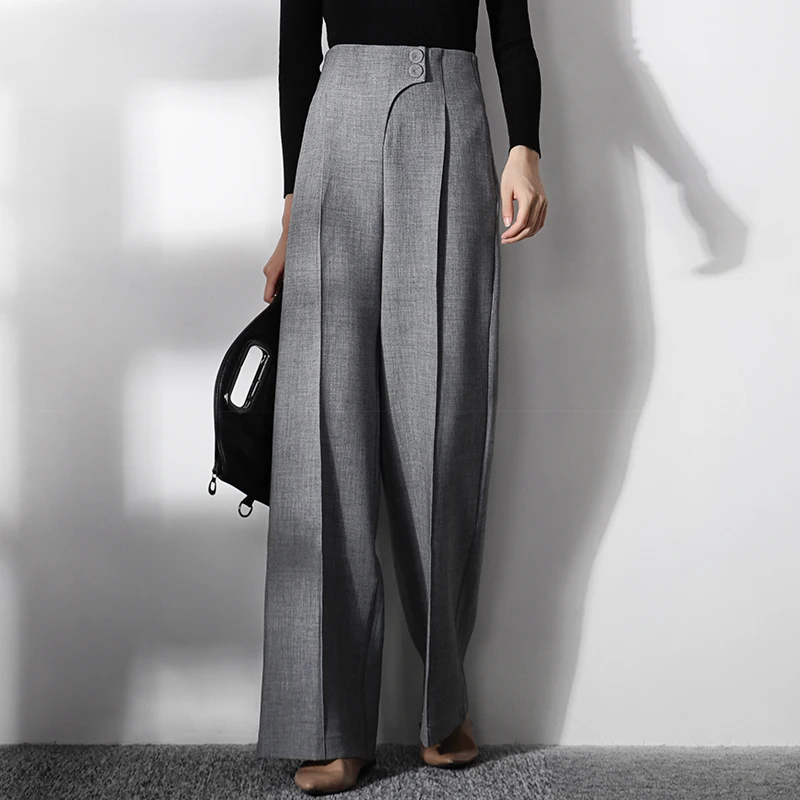 

Dark gray casual wide-leg pants design high waist was thin and high wild professional OL female fashion suit trousers F1205