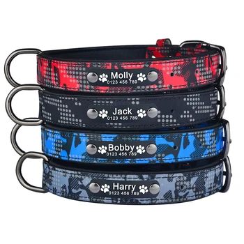 

Personalized Engraved ID Name Dog Collar Reflective Camouflage Nylon XS-L Customized Dog Collar Id Name Phone Number Tag