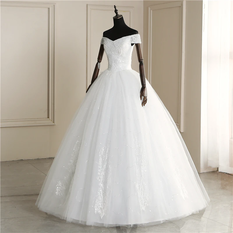 Нежная кружевная вышивка, аппликация свадебное платье с жемчугом Vestidos De Novia Милое Свадебное платье размера плюс Robe De Mariage 30