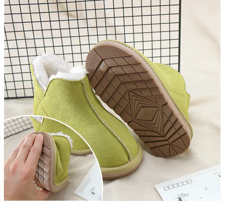Slip on Boys Botas Soft Sole Leather Warm Children Plush Boots Kids Boots Solid Color Girls Winter Shoes Comfortable Snow Boots
