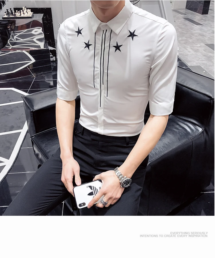 Мужские рубашки с вышивкой Camisa Masculina, повседневная приталенная Мужская рубашка в деловом стиле, мужские вечерние рубашки, Клубная уличная одежда
