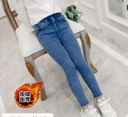 Thicken winter blue Джинсы для девочек-подростков Новинка года, осенне-зимняя детская одежда для девочек Эластичные Обтягивающие детские узкие брюки для детей от 4 до 14 лет, джинсовые брюки - Цвет: Thicken winter blue