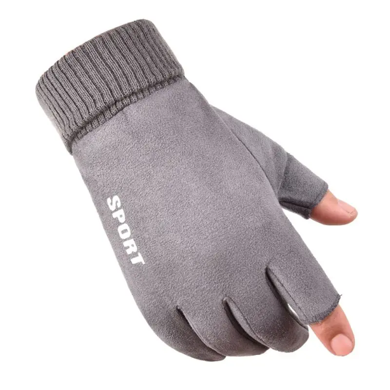 Mens Winter Thick Plush Lining Suede Stretch Gloves Touchscreen Thermal Ribbed Cuff Snow Ski Driving Sports Mittens Wrist Warmer - Цвет: EG