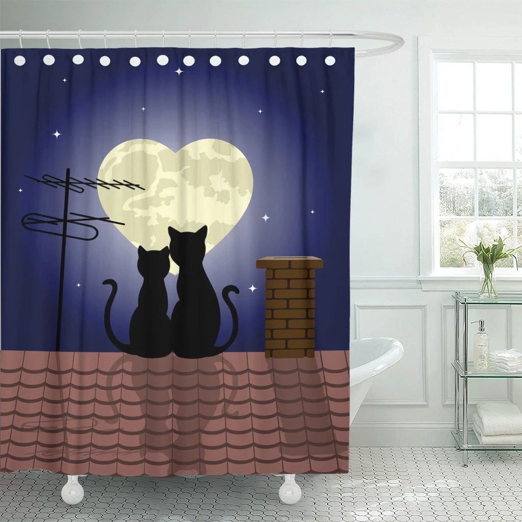 Animals Cats In Love Antenna Artre Black Cartoon Characters Waterproof Polyester Fabric Shower Curtain 72 X 78 Inches Set Shower Curtains Aliexpress