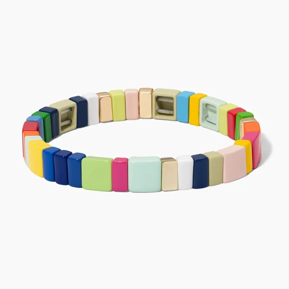 KELITCH Multicolor Enamel Beaded Strand Bracelets Handmade Women Men Casual Tile Stretch Bracelets Cuff Chain Jewelry