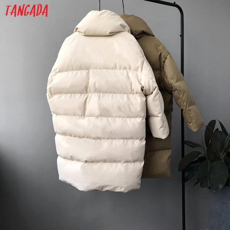 Tangada Women Solid Oversize Long Parkas Thick 2019 Long Sleeve Buttons Pockets Female Warm Winter Coat Korean Fashion ATC02