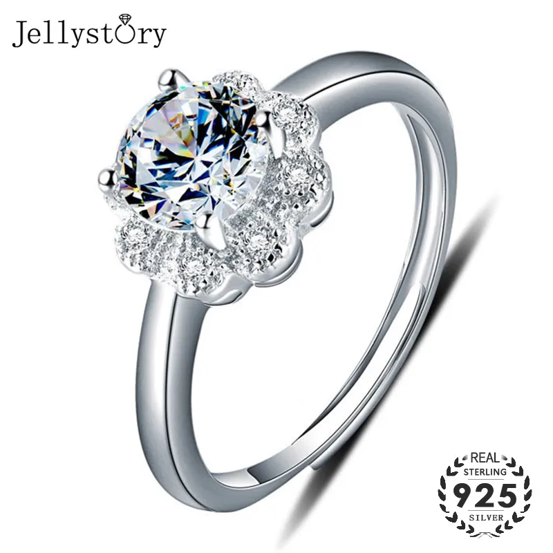 Jellystory Модные 925 Стерлинговое Серебро Циркон Открытые Кольца Цветок Форма кольцо